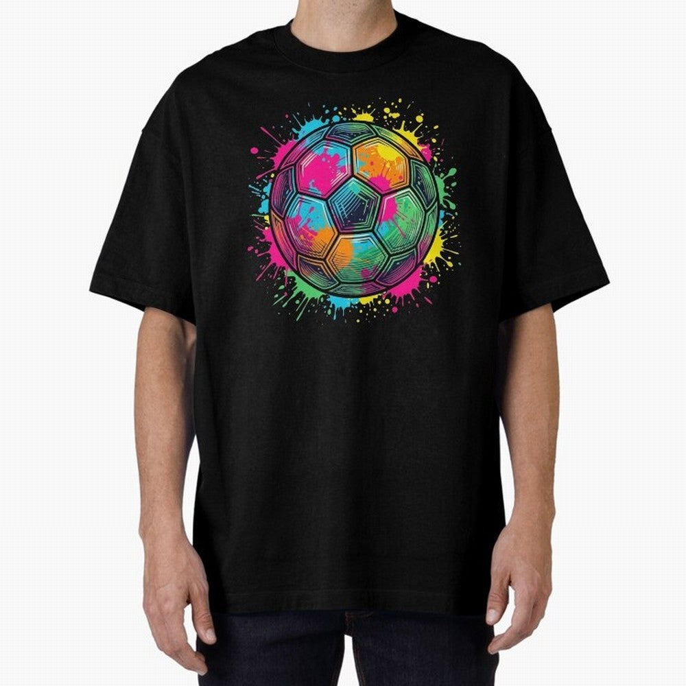 Color Splash Artistic Soccer Ball Design Oversized T-Shirt Honor Football Greatness during FIFA World Cup 2026 Featuring Messi, France and Portugal Energy, Classic Soccer Heritage, Championship Pressure, Fan Loyalty and International Pride; Ideal