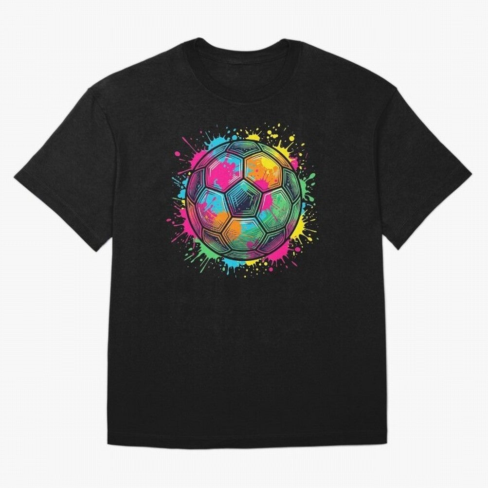 Color Splash Artistic Soccer Ball Design Oversized T-Shirt Honor Football Greatness during FIFA World Cup 2026 Featuring Messi, France and Portugal Energy, Classic Soccer Heritage, Championship Pressure, Fan Loyalty and International Pride; Ideal