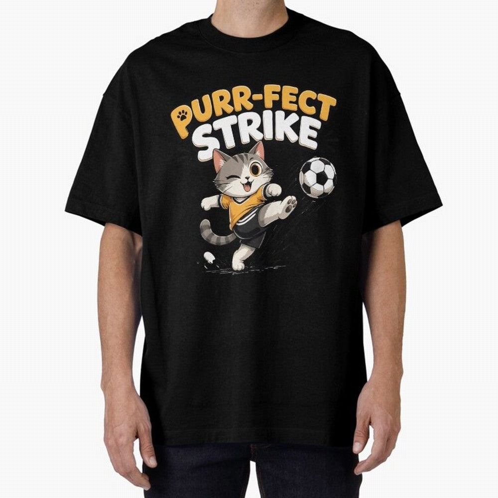 Purr-fect Strike Oversized T-Shirt Represent Fans Who Live for Match Day Hype around FIFA World Cup 2026 Group Stage, Messi, CR7 and Mbappe, Portugal, Spain and Germany, Champion Mindset, Group Stage Buzz, Knockout Tension and Passionate Fan