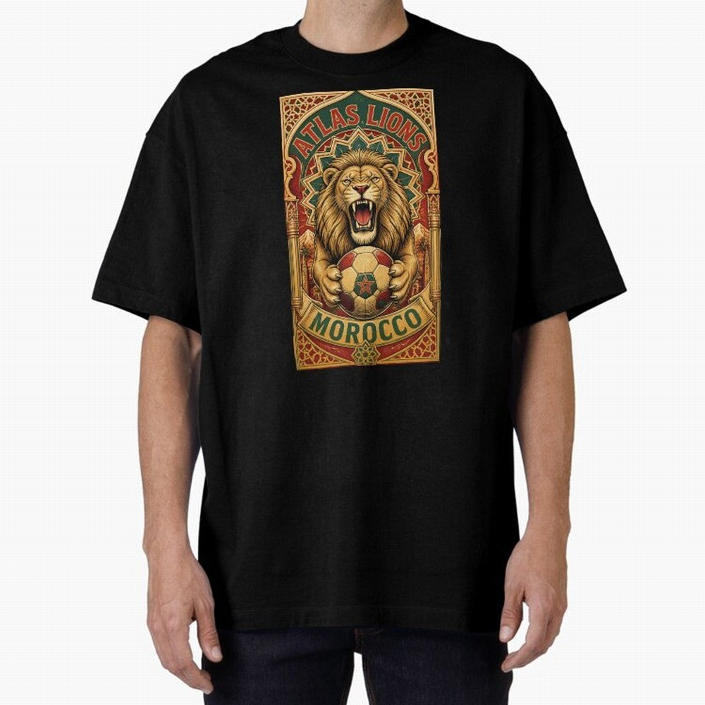 Morocco Soccer Lion - Atlas Lions Vintage African Football Fan T-Shirt Oversized T-Shirt Stand Proud for FIFA World Cup 2026 for Fans of CR7 and Germany, Bringing Supporter Pride, Iconic Celebrations, Legendary Names and Global Match Day Energy;