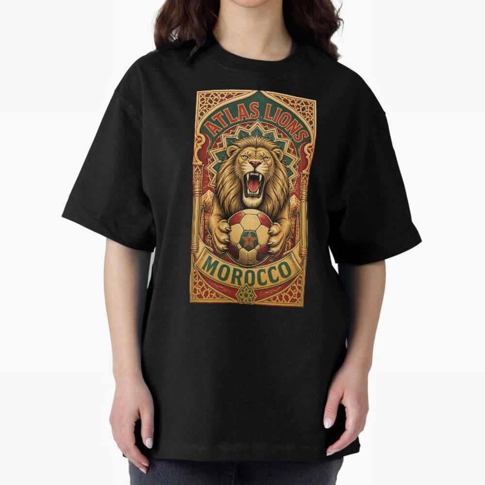 Morocco Soccer Lion - Atlas Lions Vintage African Football Fan T-Shirt Oversized T-Shirt Stand Proud for FIFA World Cup 2026 for Fans of CR7 and Germany, Bringing Supporter Pride, Iconic Celebrations, Legendary Names and Global Match Day Energy;
