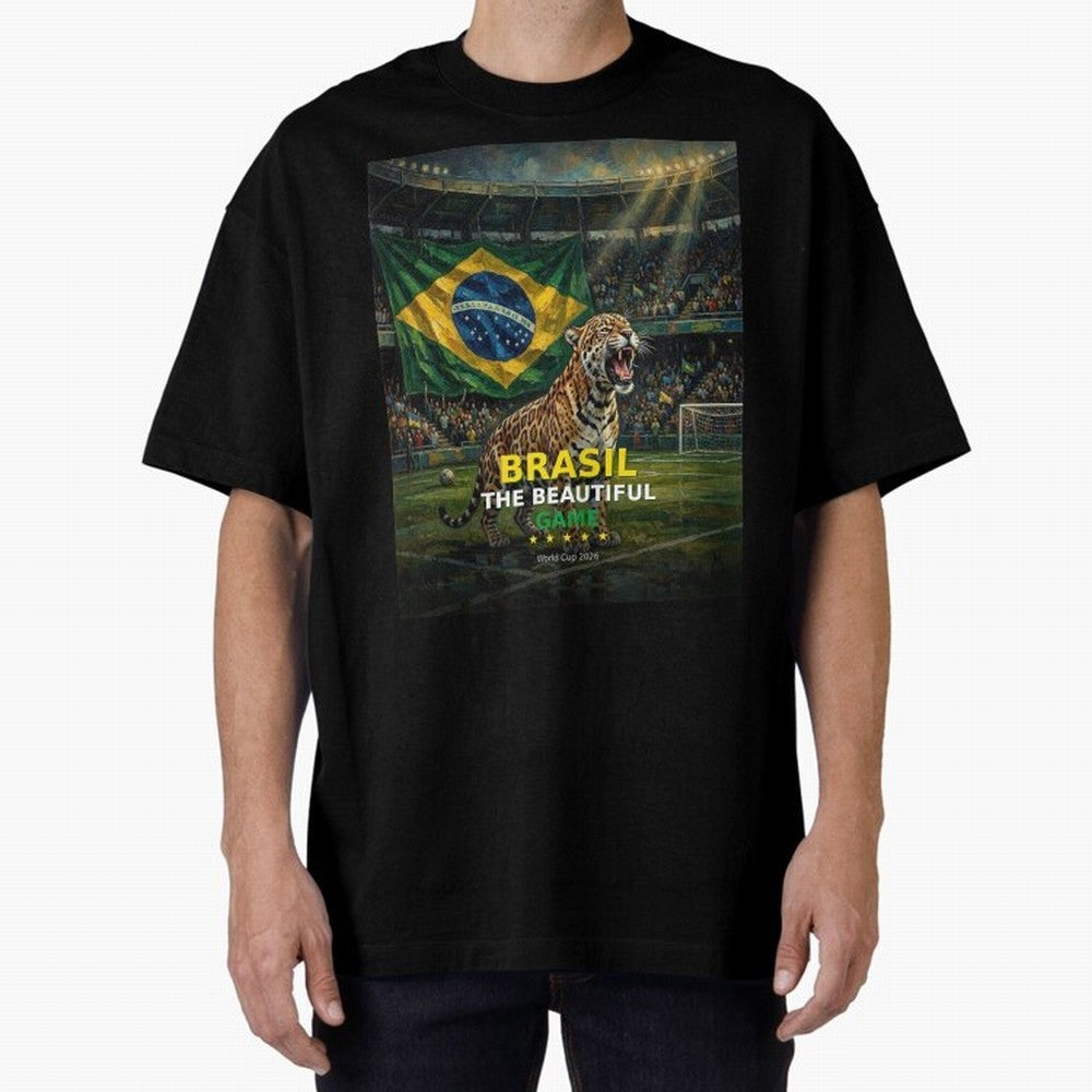 Brasil The Beautiful Game - World Cup 2026 Soccer Fan Tee Oversized T-Shirt Feel the Heartbeat of FIFA World Cup 2026 USA Canada Mexico Highlighting Messi, CR7 and Mbappe, Germany Energy, Football Festival Excitement, Trophy Ambitions, Country