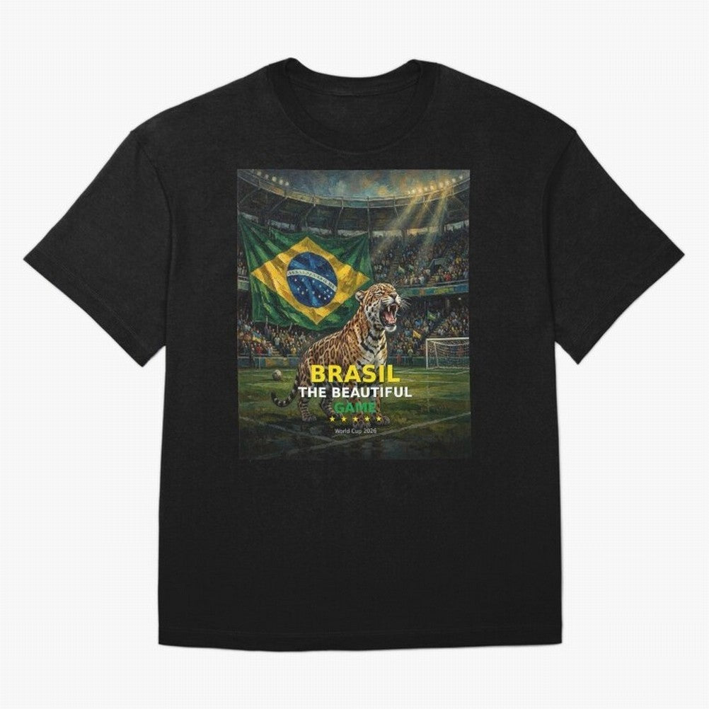 Brasil The Beautiful Game - World Cup 2026 Soccer Fan Tee Oversized T-Shirt Feel the Heartbeat of FIFA World Cup 2026 USA Canada Mexico Highlighting Messi, CR7 and Mbappe, Germany Energy, Football Festival Excitement, Trophy Ambitions, Country