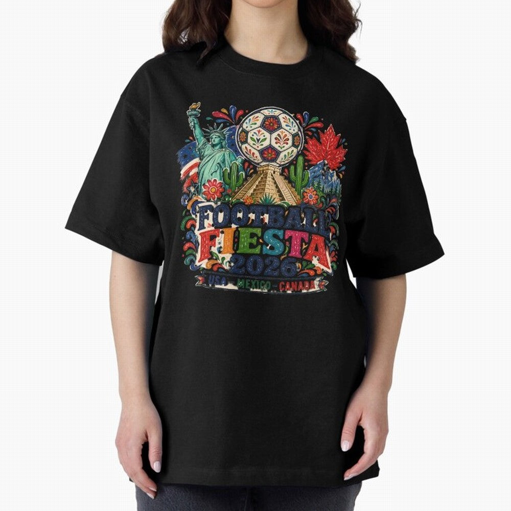 Football Fiesta 2026 Soccer Celebration Art Oversized T-Shirt Show Your Love for Global Football Passion for FIFA World Cup 2026, Made for Haaland and Mbappe, Argentina and Brazil, Tournament Hype, Historic Matchups, Family Viewing Parties and