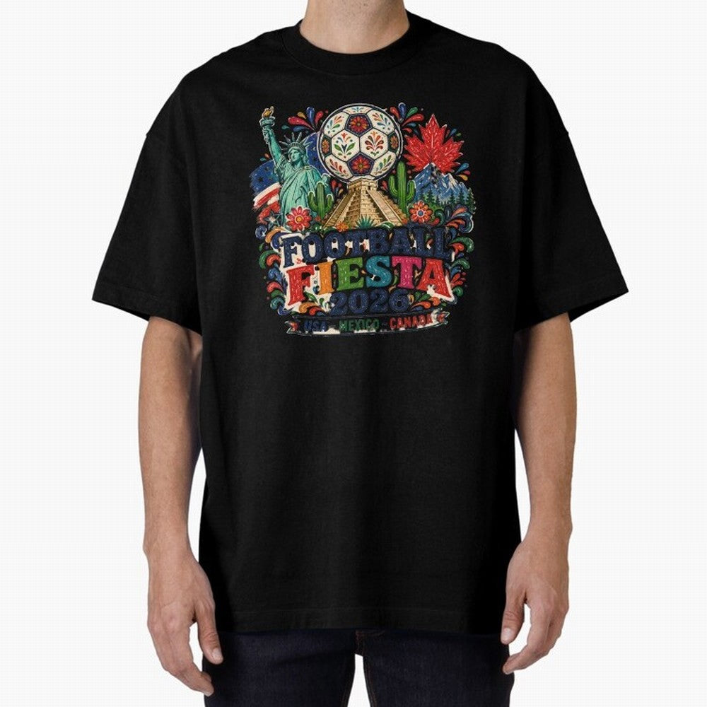 Football Fiesta 2026 Soccer Celebration Art Oversized T-Shirt Show Your Love for Global Football Passion for FIFA World Cup 2026, Made for Haaland and Mbappe, Argentina and Brazil, Tournament Hype, Historic Matchups, Family Viewing Parties and