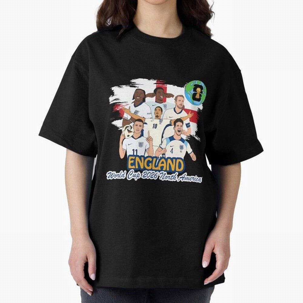 England Soccer Stars World Cup 2026 North America Oversized T-Shirt Mark the FIFA World Cup 2026 USA Canada Mexico Journey through Mbappe and Neymar Highlights, Netherlands Pride, Vintage Soccer Flavor, Modern Football Stars, National Flags and