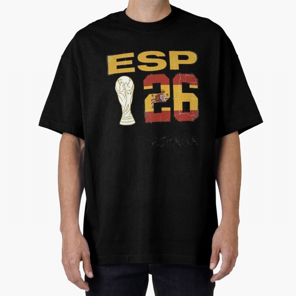 Spain Football World Cup 2026 - Vintage ESP 26 Flag Design Oversized T-Shirt Fuel Global Football Passion for FIFA World Cup 2026 Group Stage, Filled with CR7 and Messi, Brazil, Portugal and Argentina, Worldwide Fan Energy, Dramatic Goals, Stadium