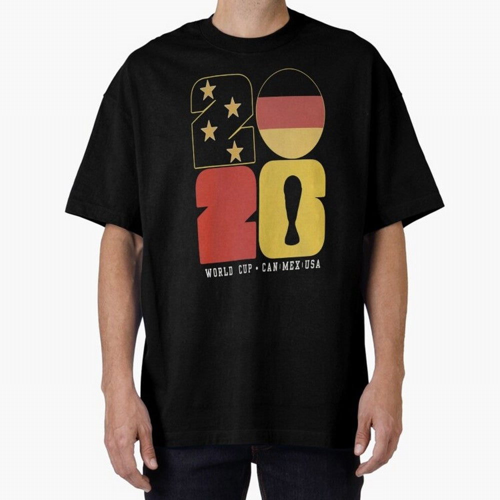 Germany Football World Cup 2026 - Die Mannschaft Retro Typography Oversized T-Shirt Support FIFA World Cup 2026 USA Canada Mexico Spirit, Built around Netherlands, Messi, Neymar and Mbappe, Worldwide Fan Energy, Dramatic Goals, Stadium Lights and