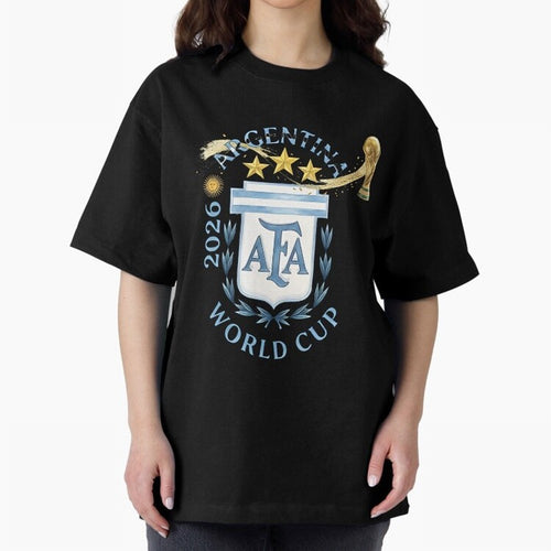 Argentina Football Champion World Cup 2026 - Gold Stars Watercolor Oversized T-Shirt Follow the FIFA World Cup 2026 Journey through Cristiano Ronaldo, Haaland and CR7 Highlights, Portugal, Spain and Germany Pride, Football History, Final Match