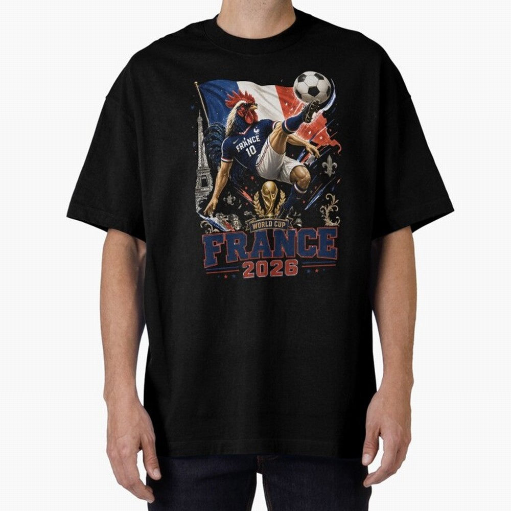 France Football World Cup 2026 Retro Rooster Kick - Les Bleus Oversized T-Shirt Join the FIFA World Cup 2026 Journey through Neymar Highlights, Brazil Pride, Stadium Memories, Football Loyalty, International Chants and Championship Tradition;