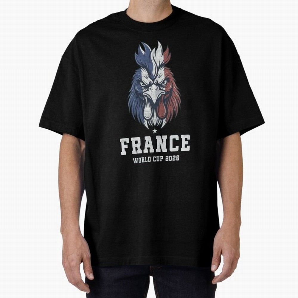 France Football World Cup 2026 Rooster Mascot Art Oversized T-Shirt Mark the FIFA World Cup 2026 USA Canada Mexico Journey through Mbappe and Neymar Highlights, Netherlands Pride, Vintage Soccer Flavor, Modern Football Stars, National Flags and