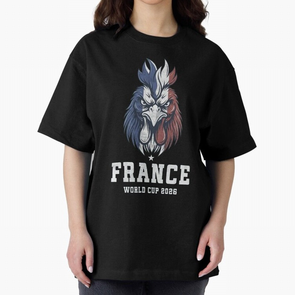 France Football World Cup 2026 Rooster Mascot Art Oversized T-Shirt Mark the FIFA World Cup 2026 USA Canada Mexico Journey through Mbappe and Neymar Highlights, Netherlands Pride, Vintage Soccer Flavor, Modern Football Stars, National Flags and