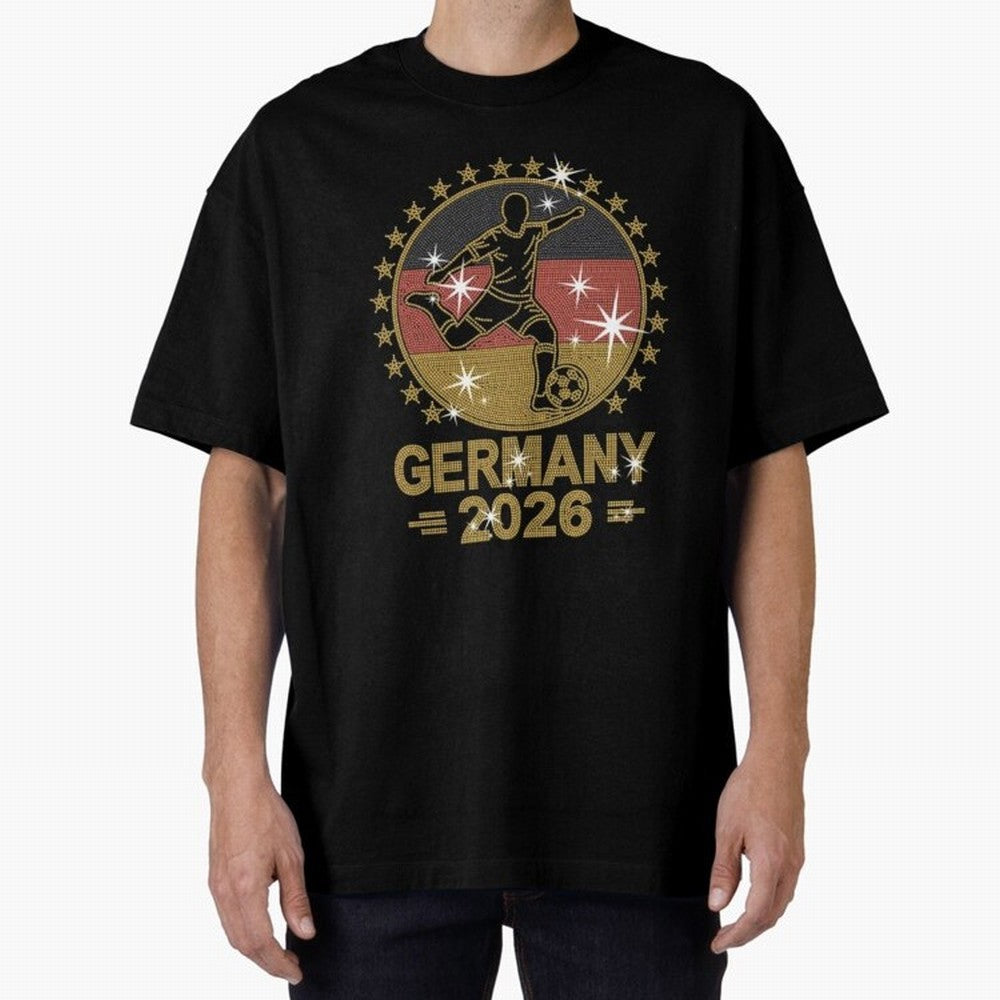 Germany Soccer World Cup 2026 Glitter Style Fan Art Oversized T-Shirt Fuel the Hype around FIFA World Cup 2026 Group Stage Spirit, with England, France and Netherlands, Cristiano Ronaldo, Goal Celebration Energy, Supporter Heritage, Football Icons