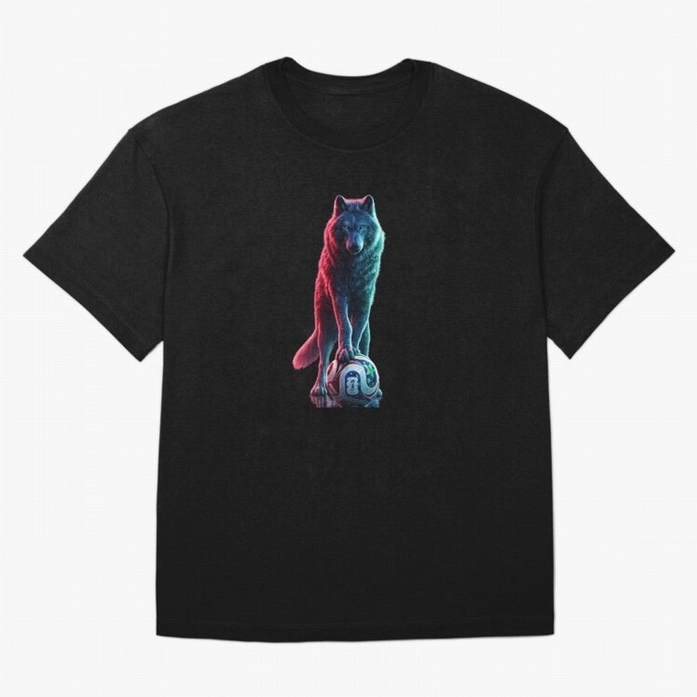 Neon Alpha Wolf with Soccer Ball | Futuristic Sports Fantasy Art Oversized T-Shirt Experience the FIFA World Cup 2026 Journey through Cristiano Ronaldo, Haaland and CR7 Highlights, Germany Pride, Global Supporter Spirit, Legendary Goals, National
