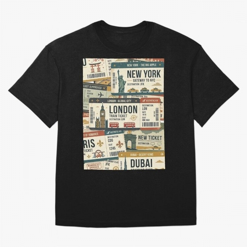 World Travel Ticket Aesthetic Collage Global City Vibes Oversized T-Shirt Show Your Tournament Heart for Global Football Passion for FIFA World Cup 2026 USA Canada Mexico, Highlighting Messi, CR7 and Mbappe, France, Goal Celebration Energy,