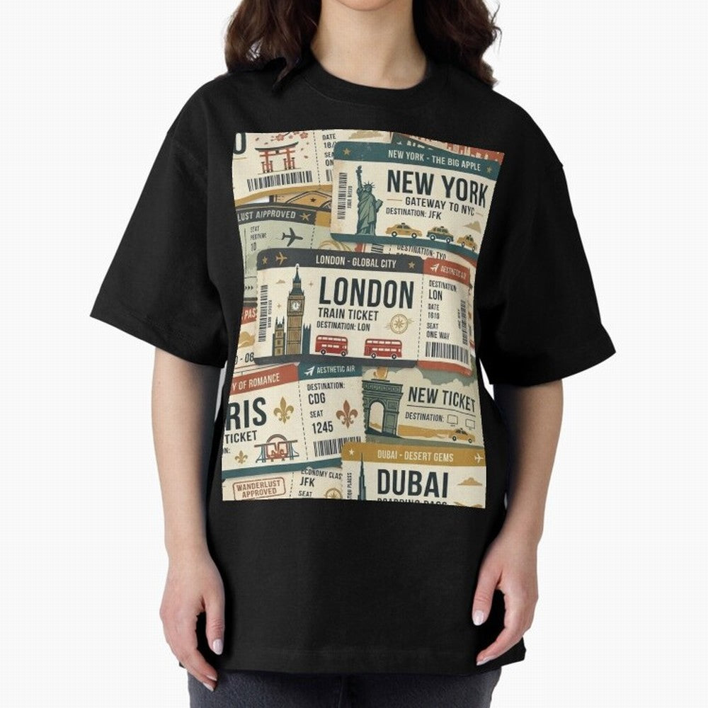 World Travel Ticket Aesthetic Collage Global City Vibes Oversized T-Shirt Show Your Tournament Heart for Global Football Passion for FIFA World Cup 2026 USA Canada Mexico, Highlighting Messi, CR7 and Mbappe, France, Goal Celebration Energy,
