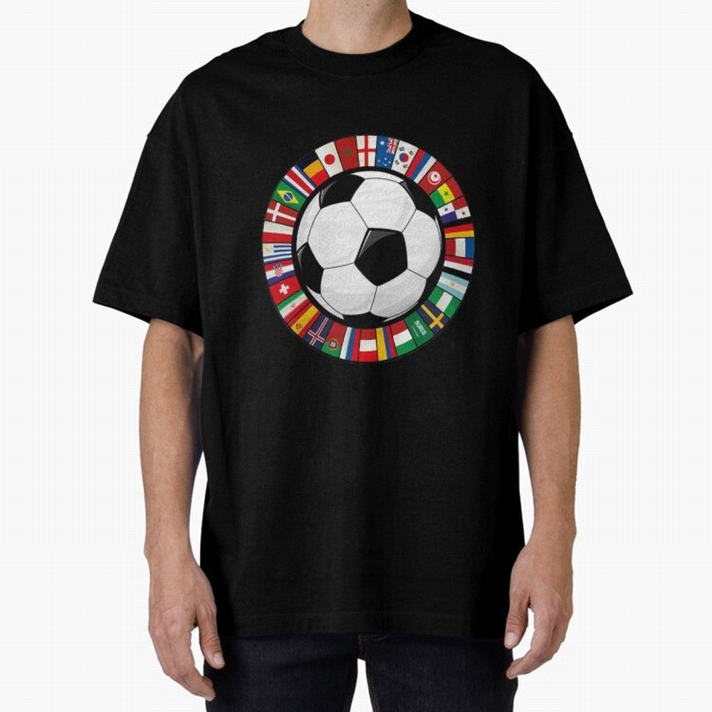 Global Nations Football Circle Art Oversized T-Shirt Mark FIFA World Cup 2026 USA Canada Mexico Spirit, Driven by Argentina, Messi, Neymar and Mbappe, Game Day Rituals, Football Legends, Country Pride and the Road to the Final; Perfect for People