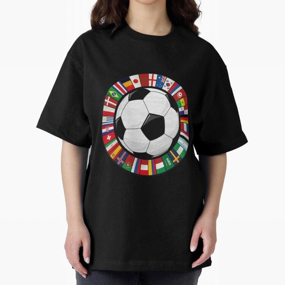 Global Nations Football Circle Art Oversized T-Shirt Mark FIFA World Cup 2026 USA Canada Mexico Spirit, Driven by Argentina, Messi, Neymar and Mbappe, Game Day Rituals, Football Legends, Country Pride and the Road to the Final; Perfect for People