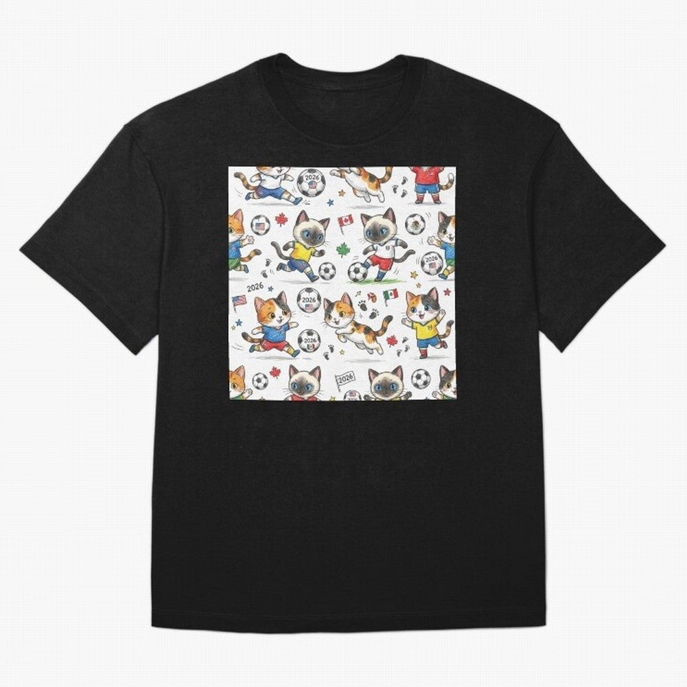 Chibi Soccer Cats 2026 - Cute Football Kittens Pattern Oversized T-Shirt Remember Iconic Moments from FIFA World Cup 2026 Filled with Neymar, Brazil Energy, Global Supporter Spirit, Legendary Goals, National Colors and Tournament Celebration; Built