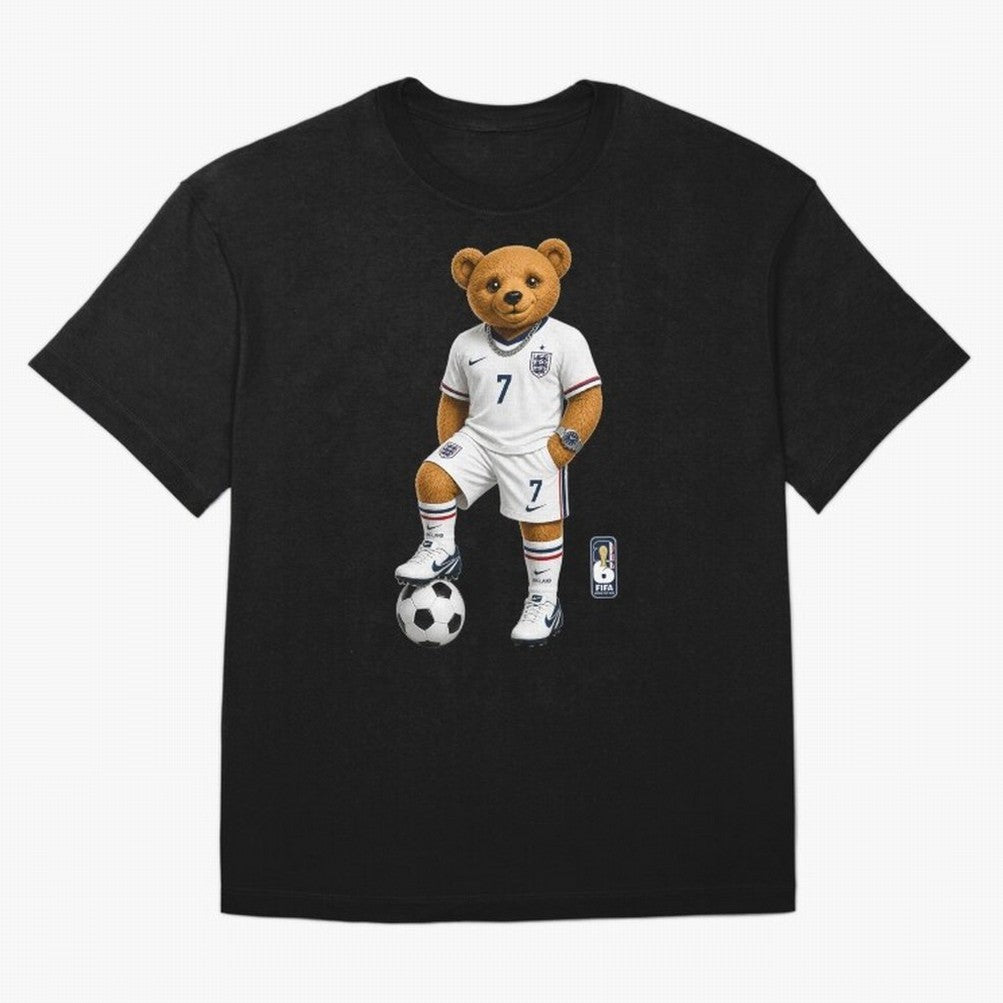 England Soccer Bear World Cup Teddy Bear Oversized T-Shirt Bring Supporter Culture to FIFA World Cup 2026 Group Stage Inspired by Haaland and Mbappe, England Energy, Champion Mindset, Group Stage Buzz, Knockout Tension and Passionate Fan Culture;