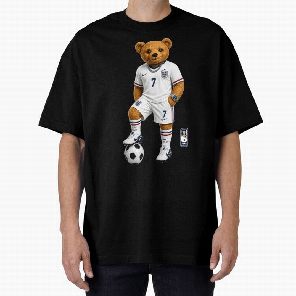 England Soccer Bear World Cup Teddy Bear Oversized T-Shirt Bring Supporter Culture to FIFA World Cup 2026 Group Stage Inspired by Haaland and Mbappe, England Energy, Champion Mindset, Group Stage Buzz, Knockout Tension and Passionate Fan Culture;