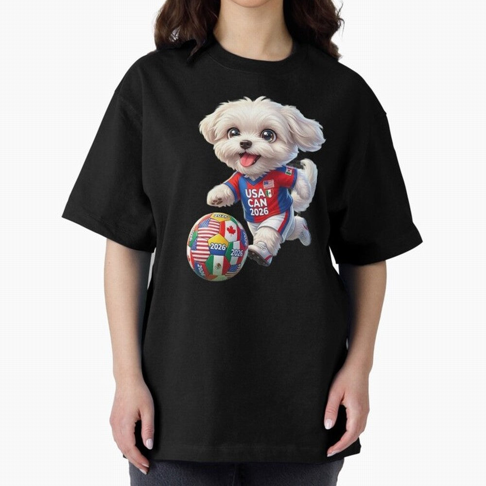 Cute Maltese Soccer Star - FIFA 2026 World Cup Edition Oversized T-Shirt Join Match Day Hype around FIFA World Cup 2026 USA Canada Mexico, Mbappe and Neymar, Portugal, Spain and Germany, Stadium Memories, Football Loyalty, International Chants and