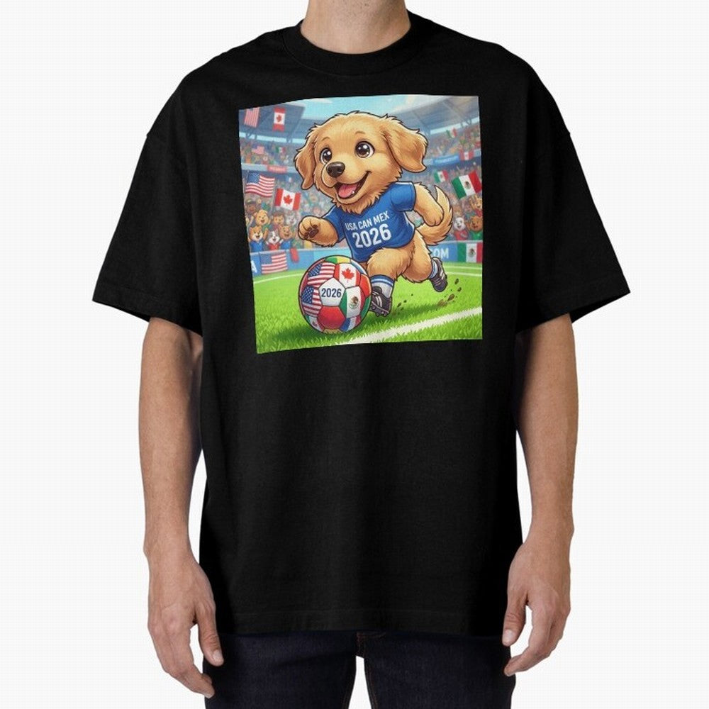 Golden Retriever Soccer Champ - World Cup 2026 Spirit Oversized T-Shirt Stand Proud for the FIFA World Cup 2026 USA Canada Mexico Journey through Neymar, Haaland and Cristiano Ronaldo Highlights, France and Portugal Pride, Football History, Final