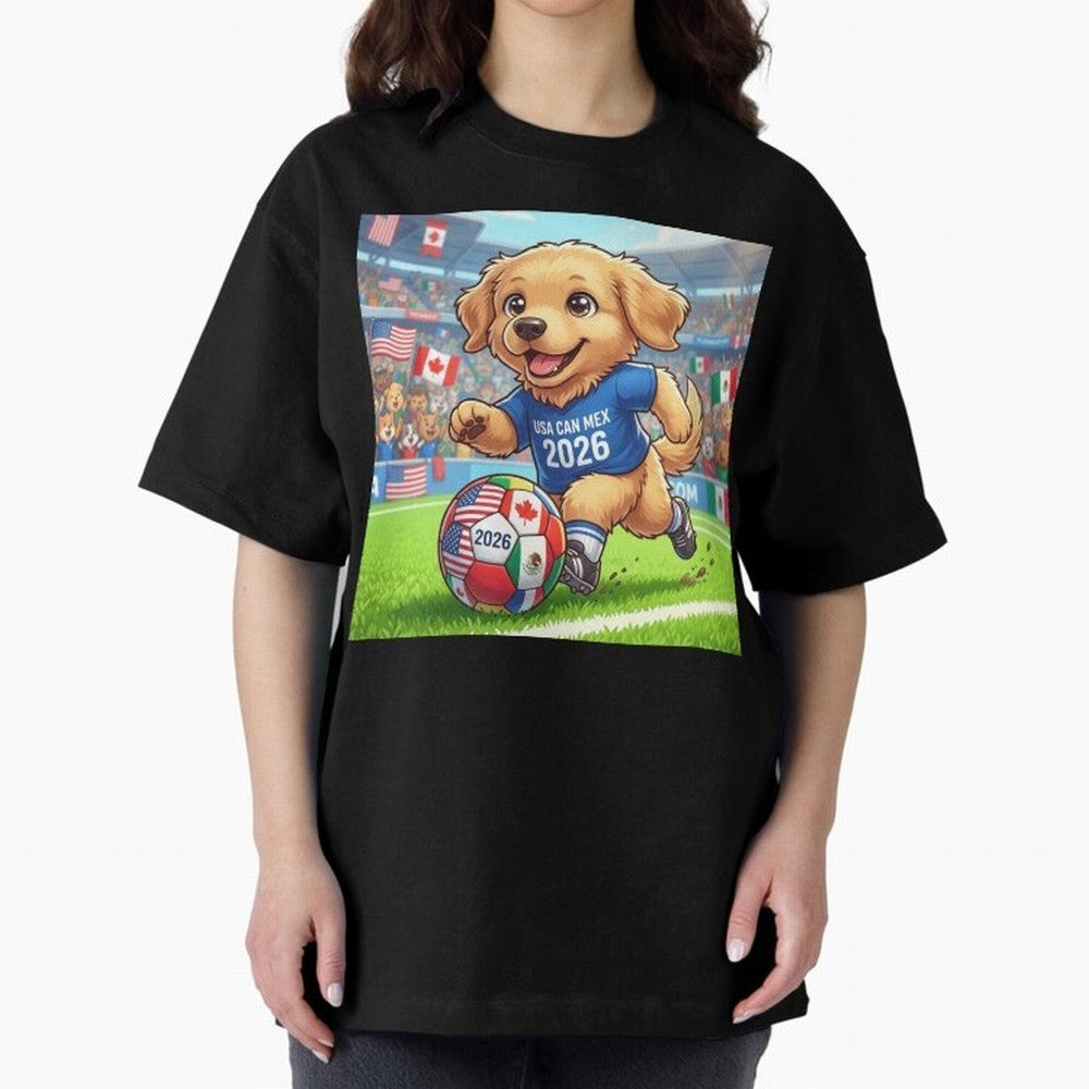 Golden Retriever Soccer Champ - World Cup 2026 Spirit Oversized T-Shirt Stand Proud for the FIFA World Cup 2026 USA Canada Mexico Journey through Neymar, Haaland and Cristiano Ronaldo Highlights, France and Portugal Pride, Football History, Final
