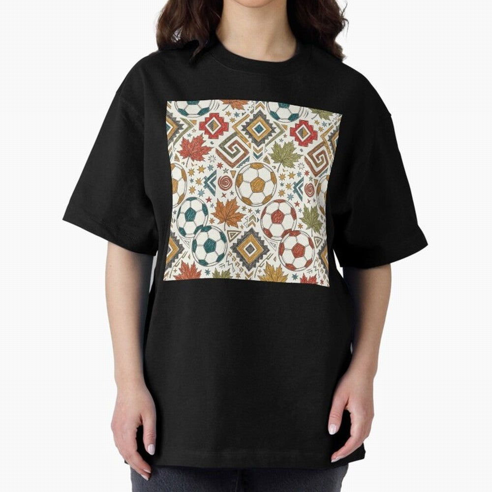 2026 World Cup Unity: Aztec & Maple Soccer Pattern Oversized T-Shirt Bring Retro Soccer Energy to FIFA World Cup 2026 USA Canada Mexico Spirit, Centered on Germany, Mbappe, Football History, Final Match Energy, Crowd Noise and Once in a Lifetime