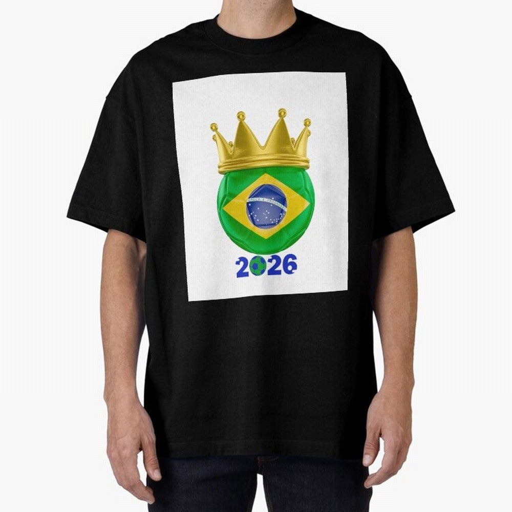 Brazil Football Champion Crown 2026 Oversized T-Shirt Capture Global Football Passion for FIFA World Cup 2026, Made for Mbappe and Neymar, Spain, Tournament Hype, Historic Matchups, Family Viewing Parties and Global Sports Pride; Great for