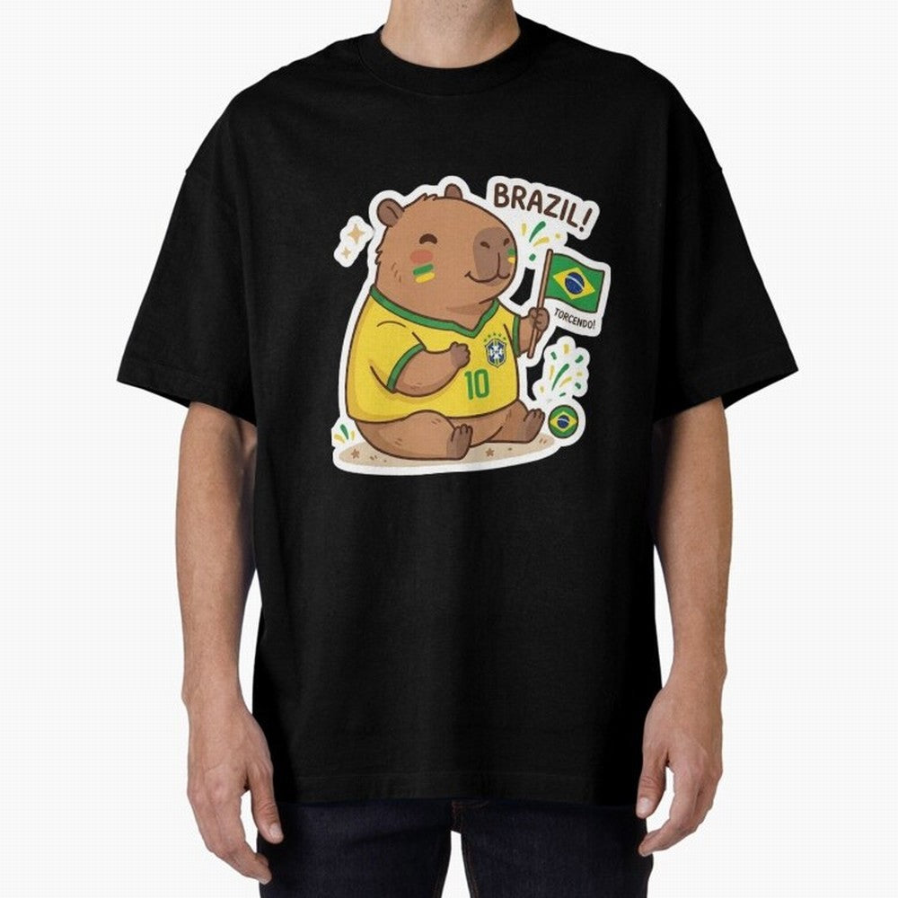 Capivara Torcedora Oversized T-Shirt Celebrate Global Passion for the FIFA World Cup 2026 USA Canada Mexico Journey through Neymar Highlights, Spain and Netherlands Pride, Football Festival Excitement, Trophy Ambitions, Country Rivalries and Star
