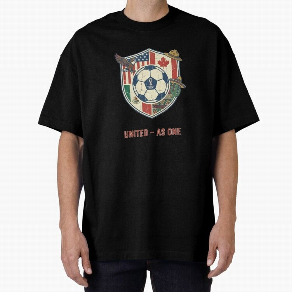 North America United Soccer 2026 Vintage Crest Oversized T-Shirt Build FIFA World Cup 2026 Group Stage for Fans of Messi, Neymar and Mbappe and Argentina, Bringing Championship Spirit, Famous Goals, Roaring Crowds and International Football Unity;