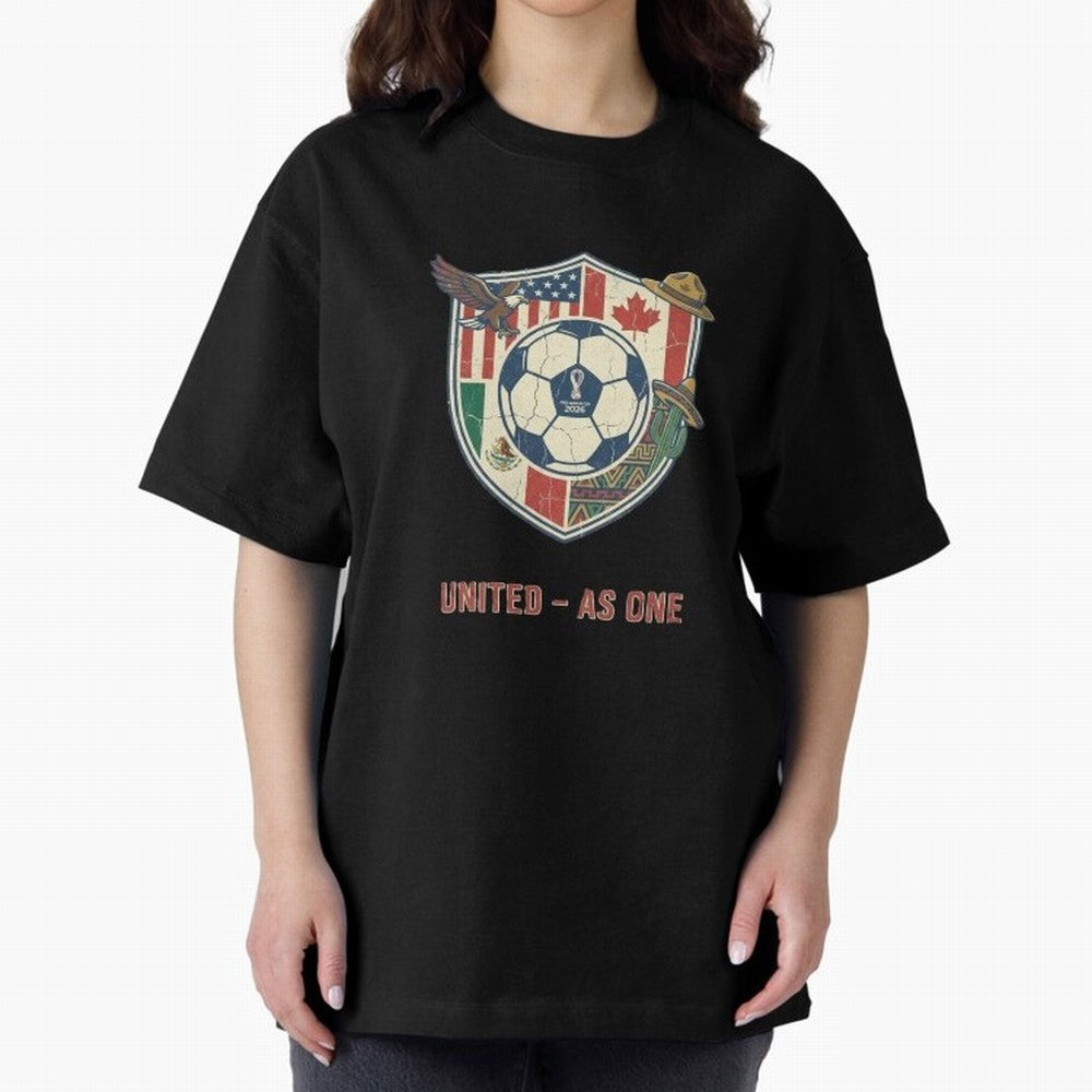 North America United Soccer 2026 Vintage Crest Oversized T-Shirt Build FIFA World Cup 2026 Group Stage for Fans of Messi, Neymar and Mbappe and Argentina, Bringing Championship Spirit, Famous Goals, Roaring Crowds and International Football Unity;