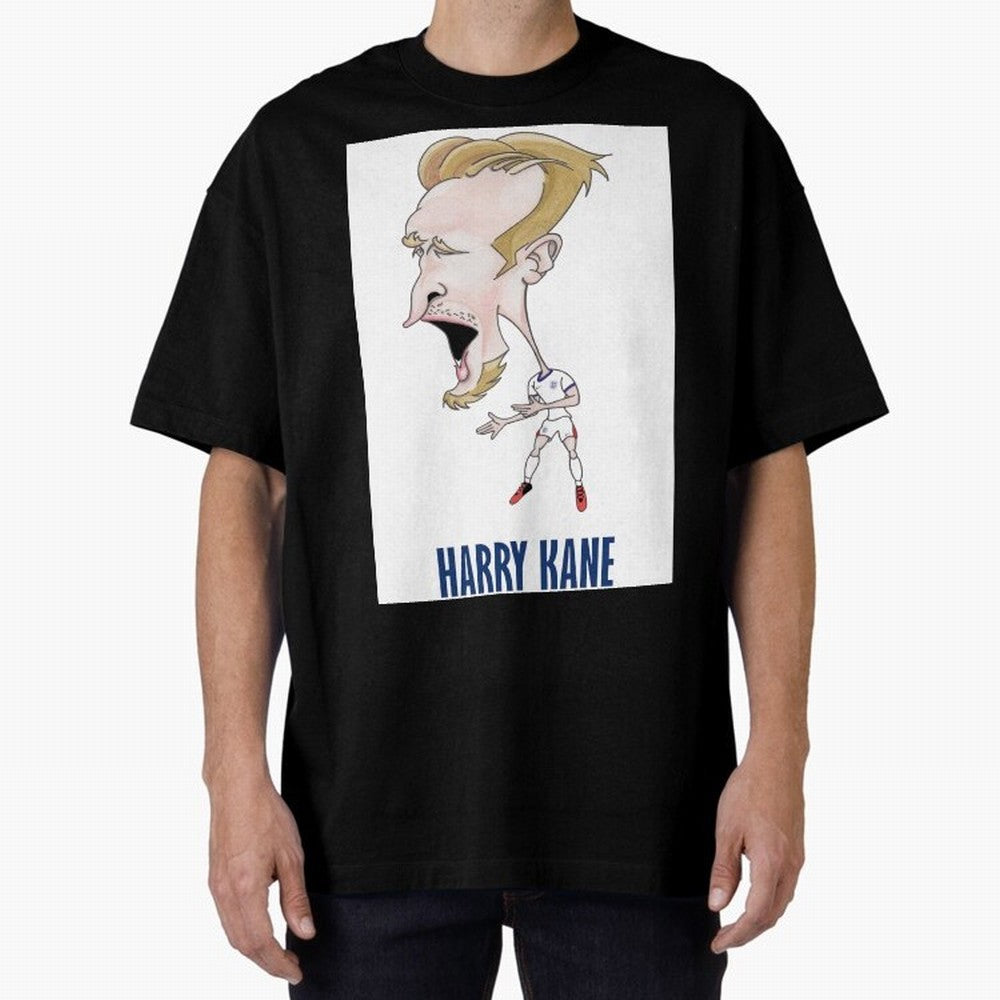 Harry Kane Caricature Print Oversized T-Shirt Represent FIFA World Cup 2026 USA Canada Mexico Spirit, with Portugal, Messi, Football Passion, Legendary Performances, Festival Vibes and Supporter Community; Perfect for Fans, Collectors, Family