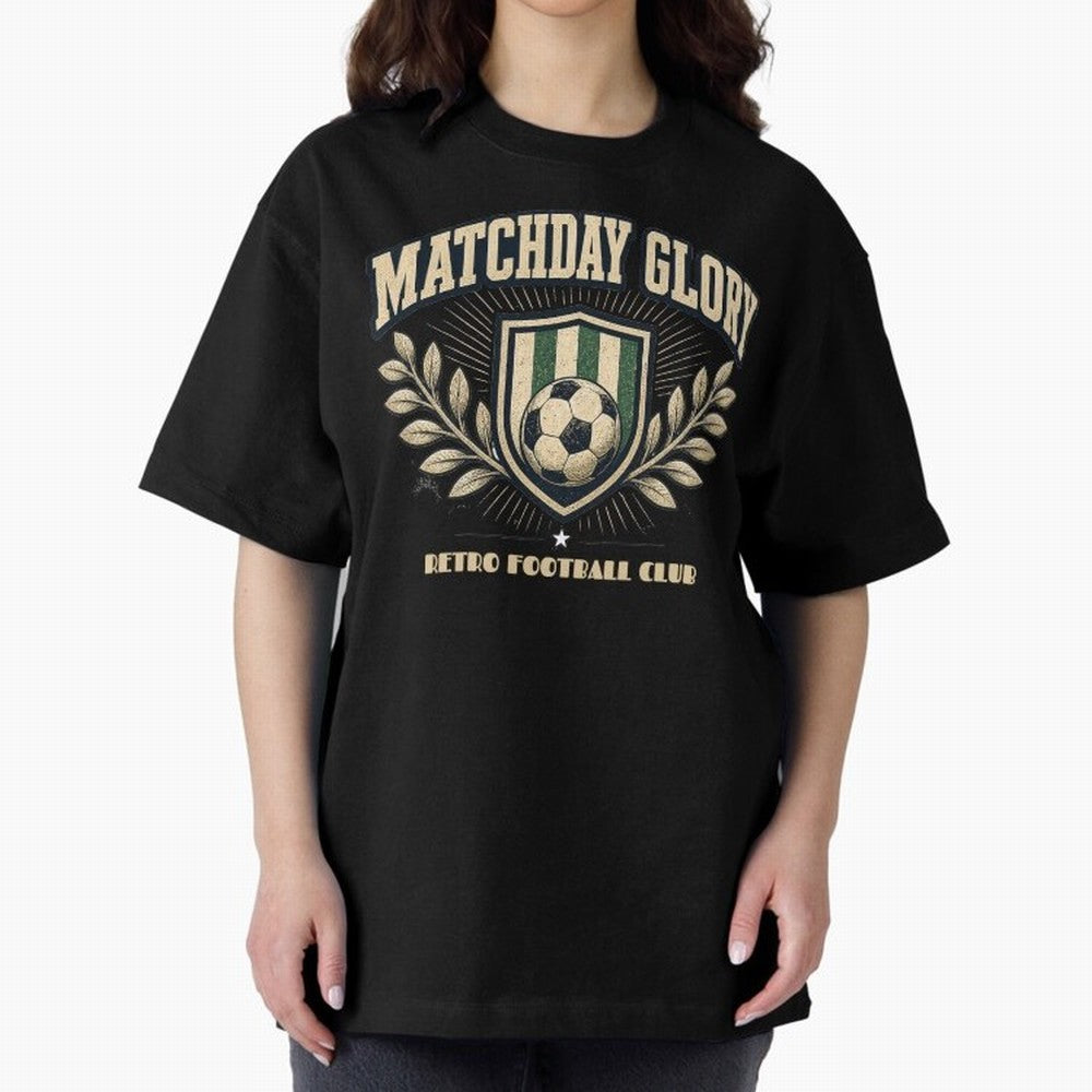Matchday Glory Vintage Football Club Heritage Shield Emblem Oversized T-Shirt Cheer for Global Football Passion for FIFA World Cup 2026, Centered on Neymar, Haaland and Cristiano Ronaldo, Argentina and Brazil, Match Day Excitement, Supporter