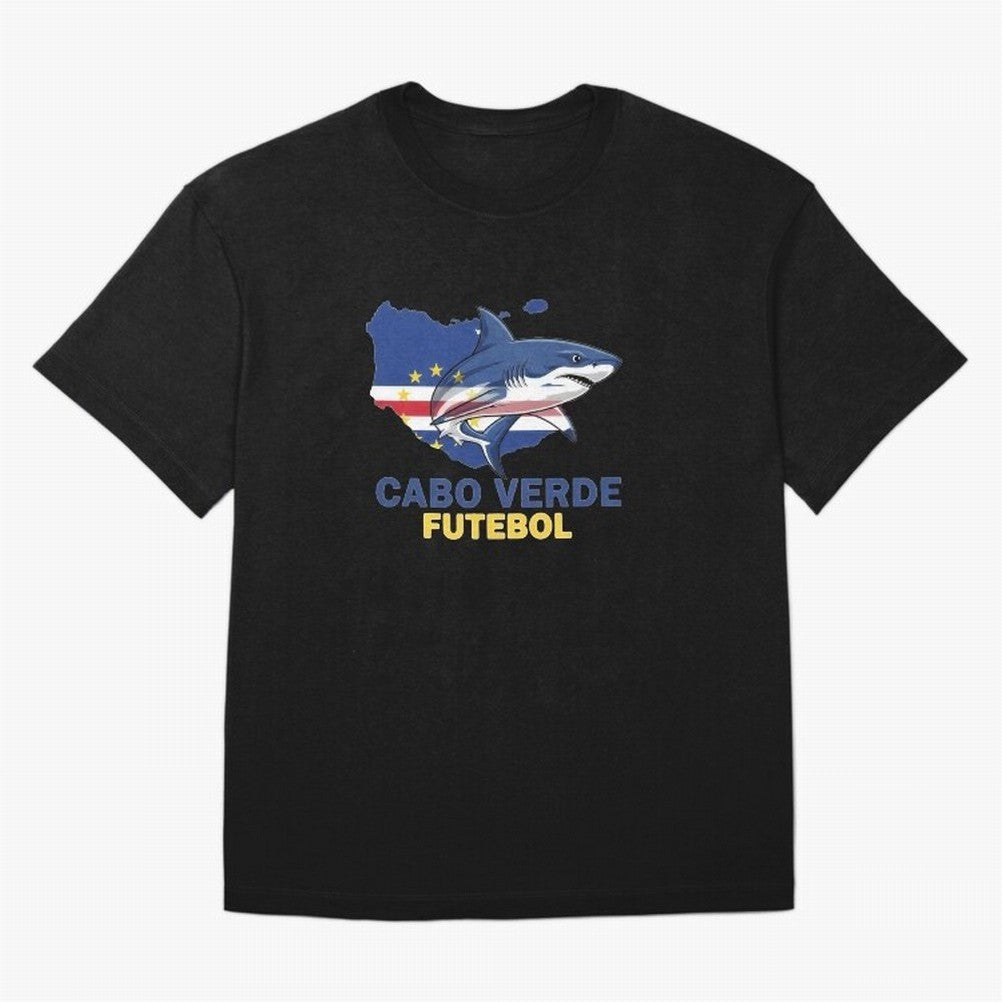 Cabo Verde Soccer Blue Shark Design Oversized T-Shirt Show Passion for the Stars of FIFA World Cup 2026 Group Stage for Fans of CR7 and Spain and Netherlands, Bringing Global Supporter Spirit, Legendary Goals, National Colors and Tournament