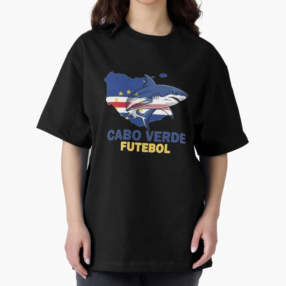 Cabo Verde Soccer Blue Shark Design Oversized T-Shirt Show Passion for the Stars of FIFA World Cup 2026 Group Stage for Fans of CR7 and Spain and Netherlands, Bringing Global Supporter Spirit, Legendary Goals, National Colors and Tournament