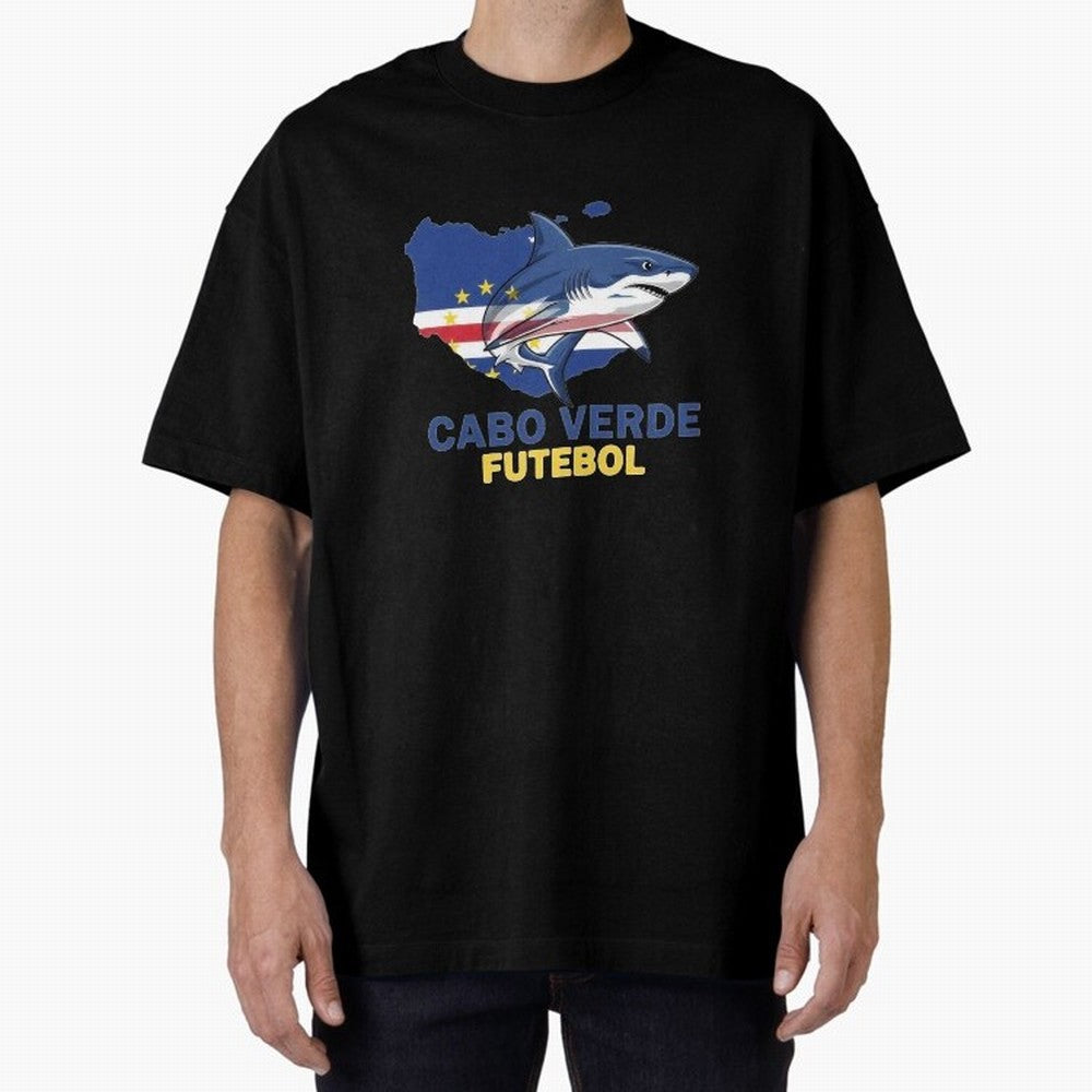 Cabo Verde Soccer Blue Shark Design Oversized T-Shirt Show Passion for the Stars of FIFA World Cup 2026 Group Stage for Fans of CR7 and Spain and Netherlands, Bringing Global Supporter Spirit, Legendary Goals, National Colors and Tournament