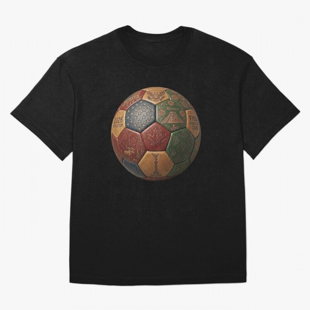Artistic Ball for the 2026 World Cup ¨C USA, Mexico & Canada Football Design Oversized T-Shirt Wear the Spirit of Match Day Hype around FIFA World Cup 2026 USA Canada Mexico, Messi, Neymar and Mbappe, Brazil, Portugal and Argentina, Football
