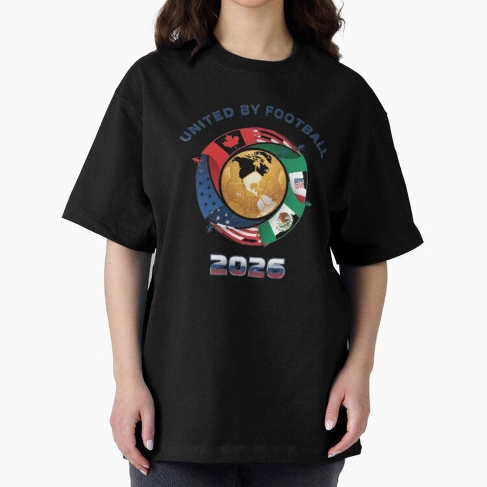 Connected Network Soccer Ball World Cup 2026 Concept Oversized T-Shirt Support Your Favorite Stars during Global Football Passion for FIFA World Cup 2026 USA Canada Mexico, Driven by Haaland and Mbappe, England and Germany, Football History, Final