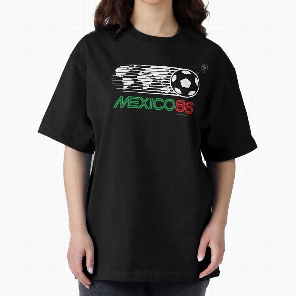 Mexico 86 Logo Tribute ¨C Retro Soccer World Cup Inspired Graphic | Vintage Mexican Football Art | Ruben Santiago Creative Oversized T-Shirt Show Your Tournament Heart for FIFA World Cup 2026 Group Stage for Fans of Messi, CR7 and Mbappe and