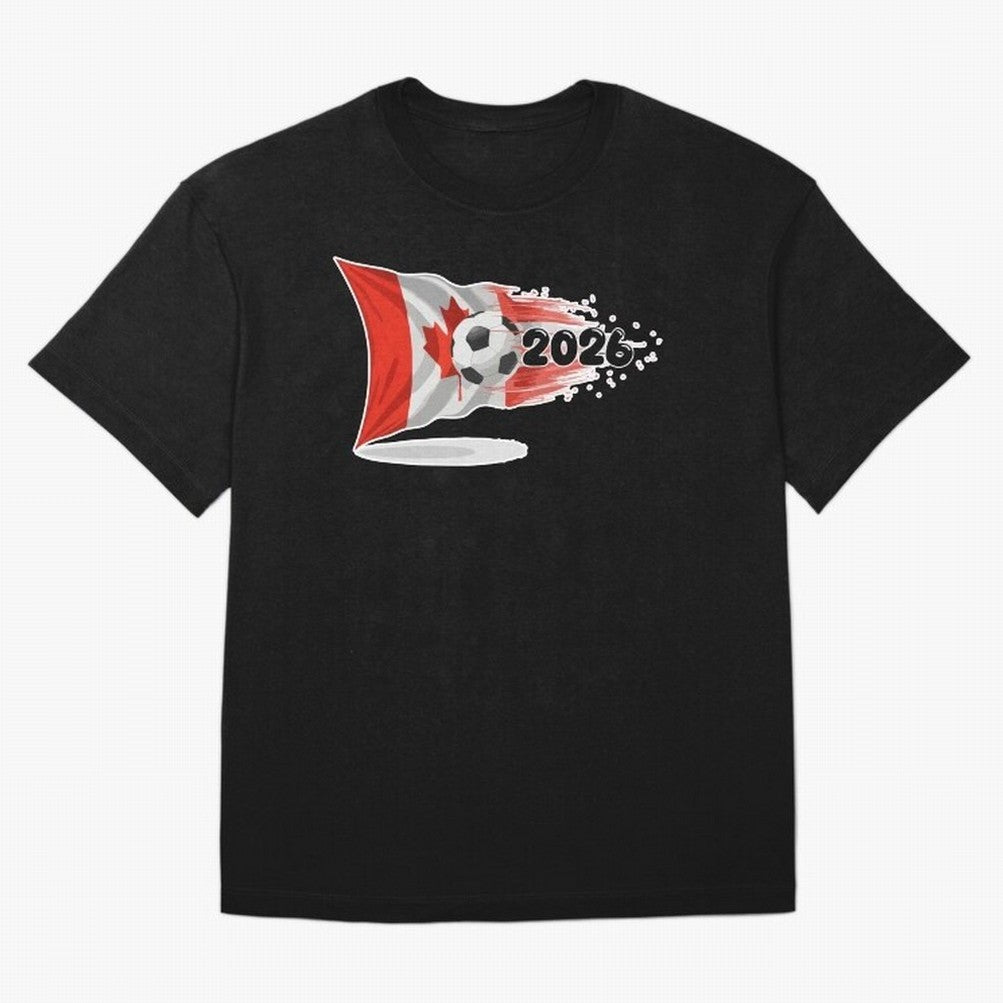 2026 Soccer World Cup Canada Flag T-Shirt | Dynamic Football Fan Tee Oversized T-Shirt Stand with Match Day Hype around FIFA World Cup 2026 Group Stage, Neymar, Haaland and Cristiano Ronaldo, France and Portugal, Champion Mindset, Group Stage Buzz,