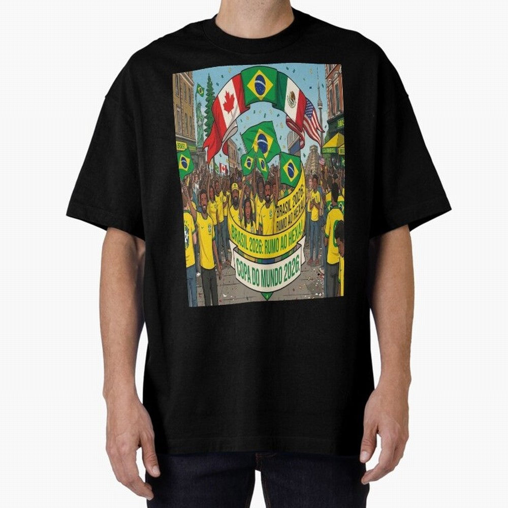 Brazil World Cup 2026 Oversized T-Shirt Join the Countdown to FIFA World Cup 2026 USA Canada Mexico with Neymar, Haaland and Cristiano Ronaldo, Brazil, Portugal and Argentina Energy, Classic Soccer Heritage, Championship Pressure, Fan Loyalty and